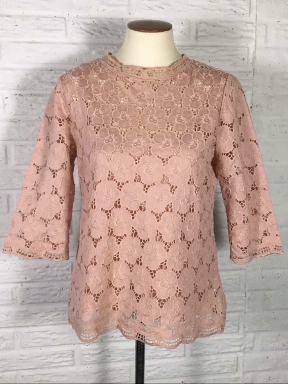 J. Crew Collection Feminine Lace Eyelet Mock Neck Blouse XXS floral